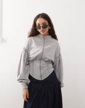 ASOS DESIGN quilted bomber with yoke detail in washed gray