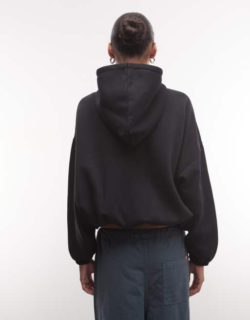 ASOS DESIGN funnel neck zip up brushback hoodie in black, 3 of 4