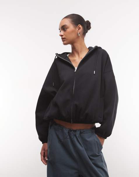 ASOS DESIGN funnel neck zip up hoodie in black - view 1