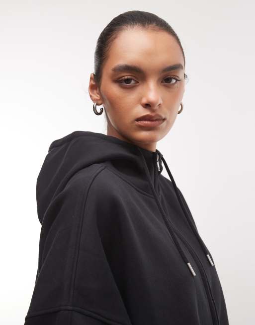 ASOS DESIGN funnel neck zip up hoodie in black, 4 of 4