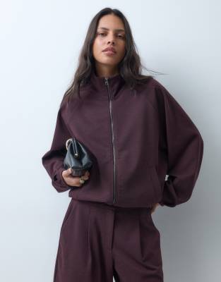 Asos Design Funnel Neck Zip Up Jacket Co-ord In Purple