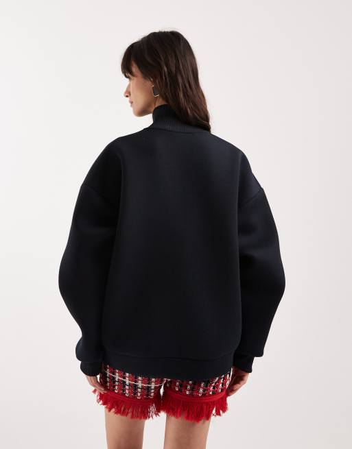 ASOS DESIGN funnel neck zip up jacket with mandarin button detailing in black, 4 of 4