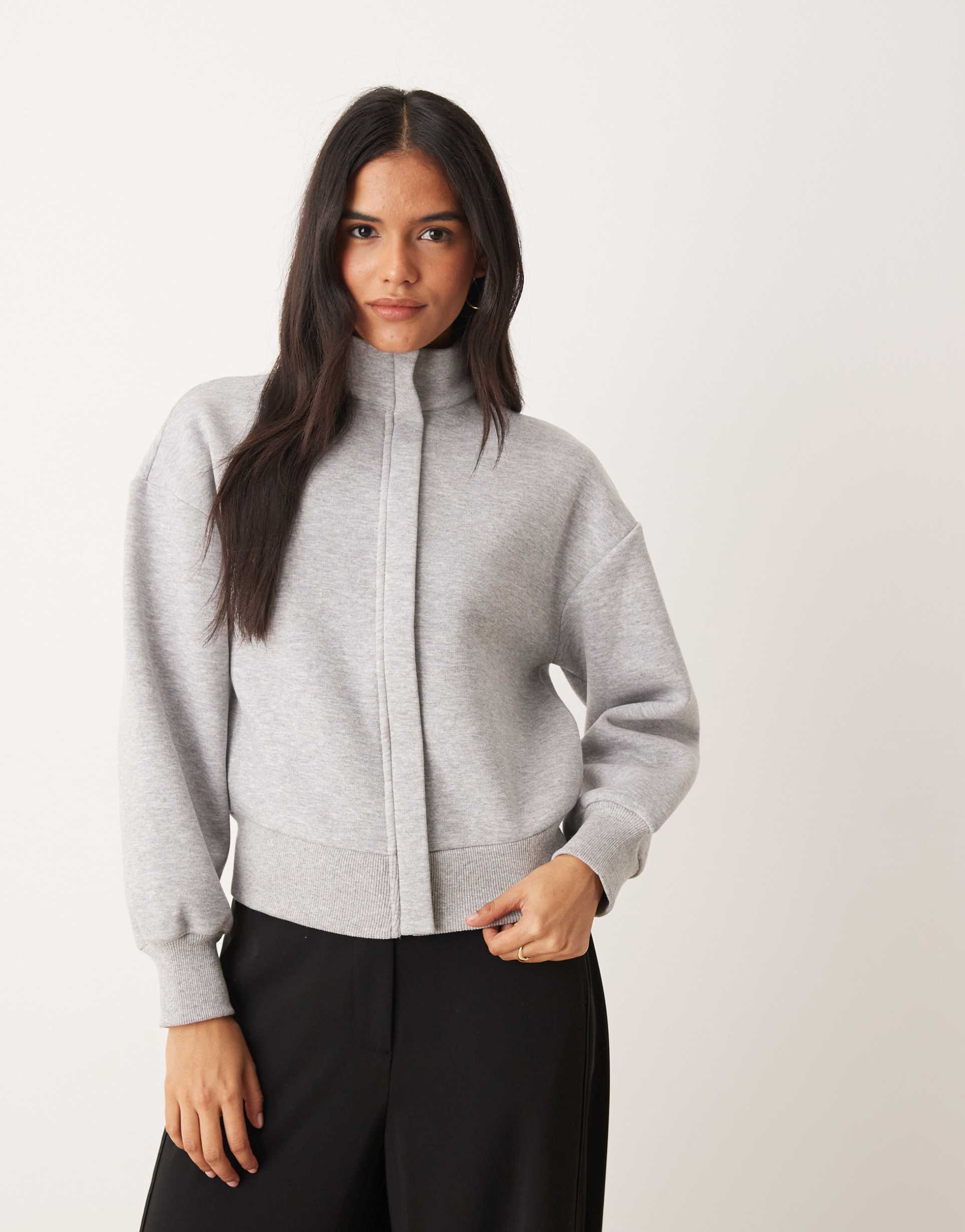 asos design funnel neck zip up sweatshirt in heather gray