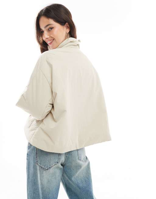 ASOS DESIGN funnel oversized neck puffer jacket in cream ASOS