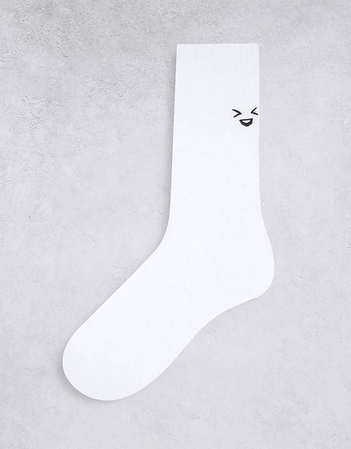 ASOS DESIGN funny face sport sock in white