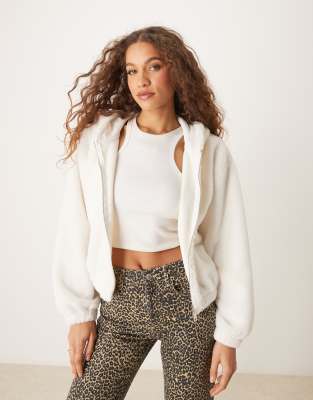 Asos Design Fur Hoodie In Ecru-white