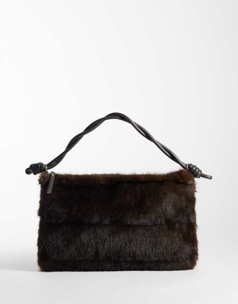 ASOS DESIGN fur shoulder bag in chocolate - view 1