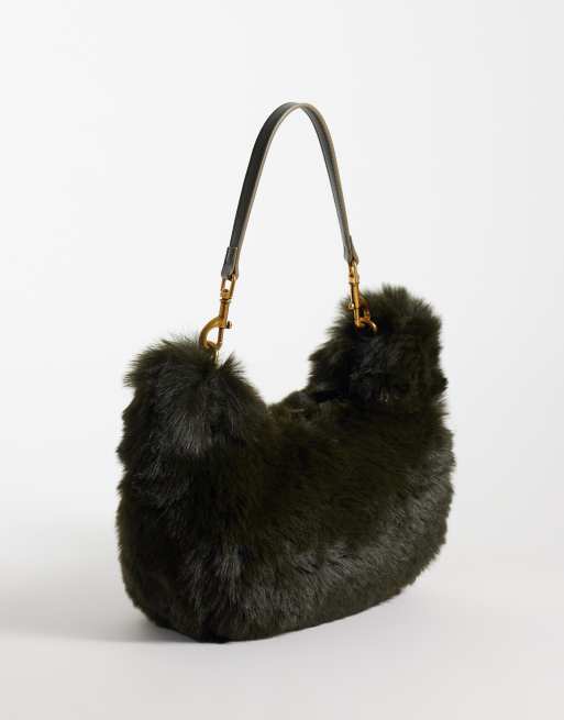ASOS DESIGN fur shoulder bag in  green, 4 of 4