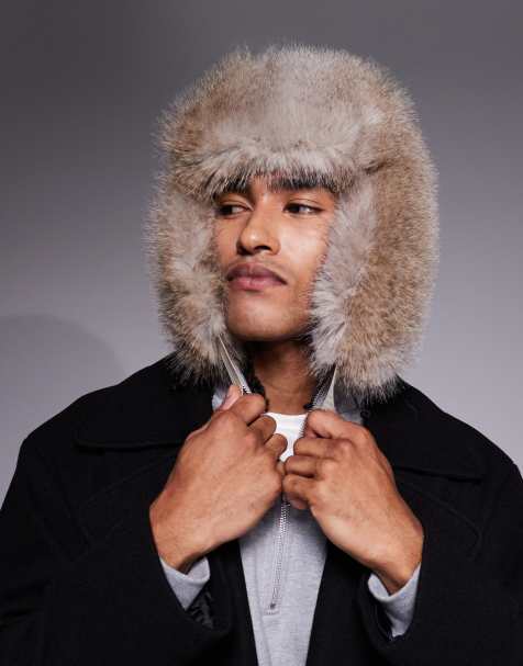 ASOS DESIGN fur trapper hat in brown - view 1