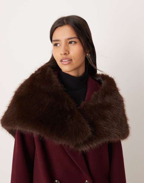 ASOS DESIGN fur triangle scarf in chocolate - view 1
