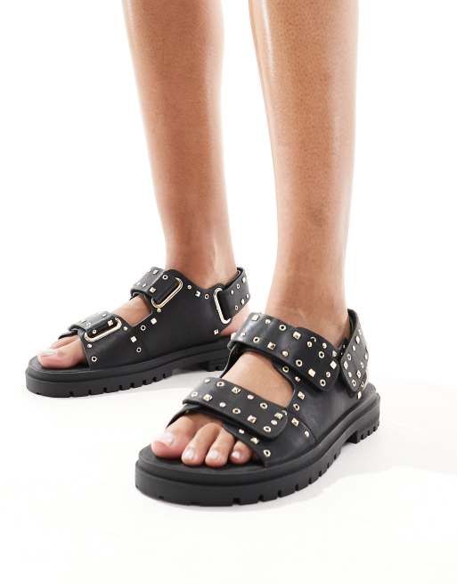 ASOS DESIGN Fuse chunky sandal with gold hardware in black, 4 of 4