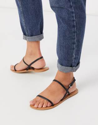 asos design favoured leather flat sandals