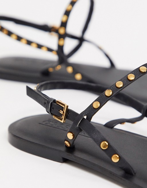 Betere ASOS DESIGN Fuse leather studded flat sandals in black | ASOS YT-93