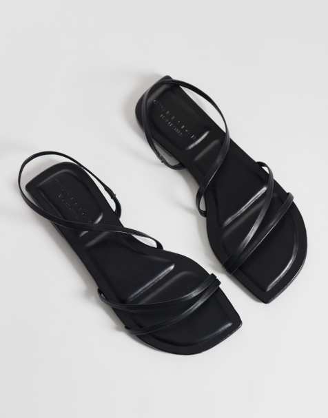 ASOS DESIGN – Fusion – Hochwertige, flache Sandalen aus schwarzem Leder mit schmalen Riemen - view 1