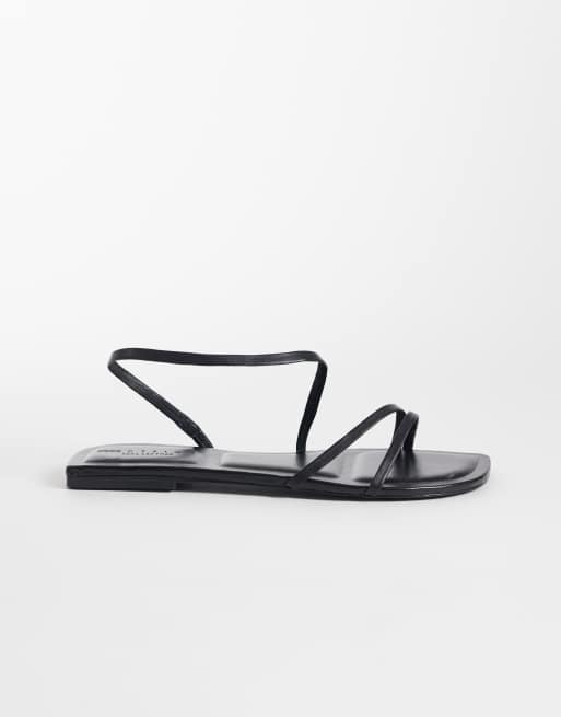 ASOS DESIGN Fusion premium skinny strap flat sandals in black leather, 2 of 4