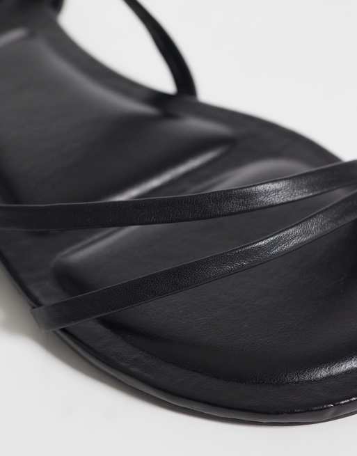 ASOS DESIGN Fusion premium skinny strap flat sandals in black leather, 3 of 4