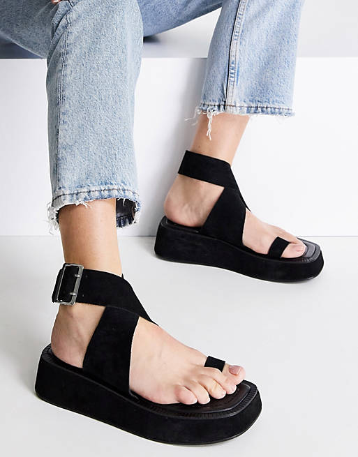Women Sandals/Future premium suede flat sandals in black 