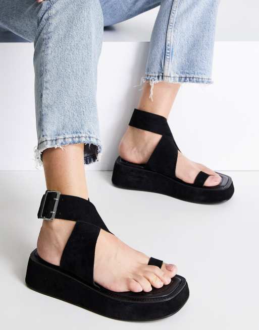 ASOS DESIGN Future premium suede flat sandals in black | ASOS