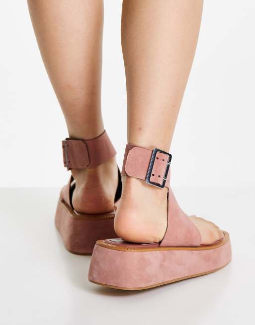 Pink suede sale flat sandals