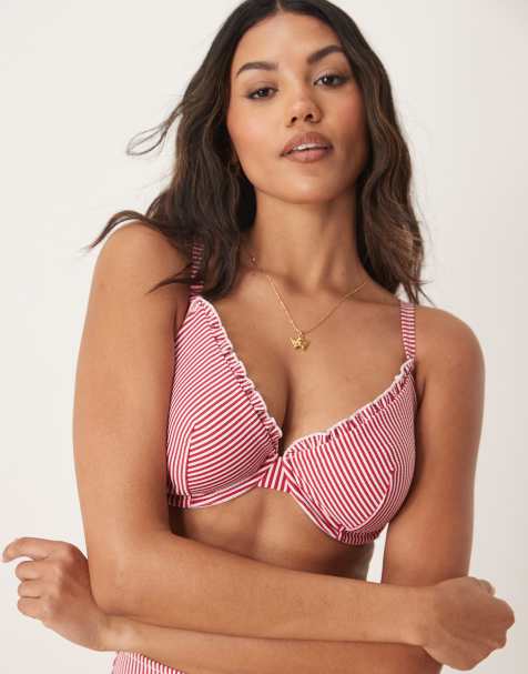 ASOS DESIGN – Fylligare byst – Anna – Vinröd bikiniöverdel i bäckebölja med bygel - view 1