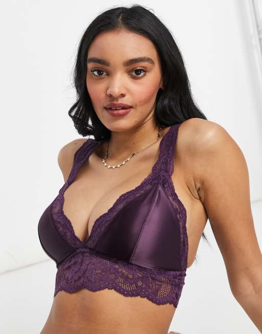 ASOS DESIGN – Fylligare byst – Fliss – Lila bralette i satin och spets och lång modell, 3 av 4