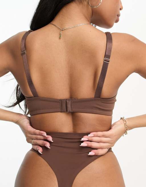 ASOS DESIGN – Fylligare Byst – Marina – Brun, utslätande bygelbehå i nylonmix, 2 av 4