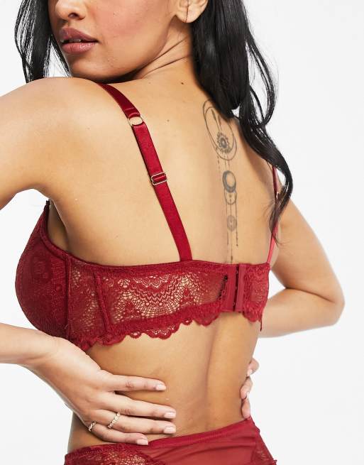 ASOS DESIGN – Fylligare byst – Rosie – Röd bygelbehå med vaddering, spets och djup ringning, 2 av 4