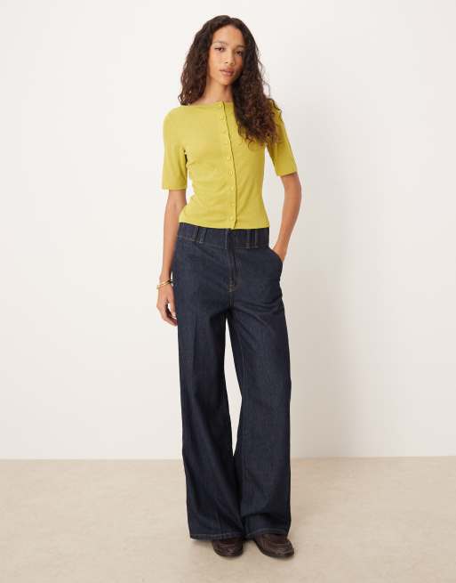 ASOS DESIGN - Gaasachtig geribbeld vest met halflange mouwen in olijfgroen, 2 van 4