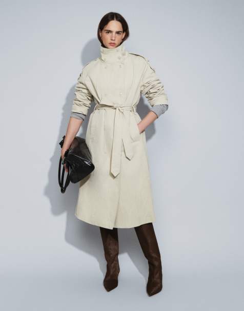 ASOS DESIGN - gabardina larga con cuello alzado en piedra - view 1