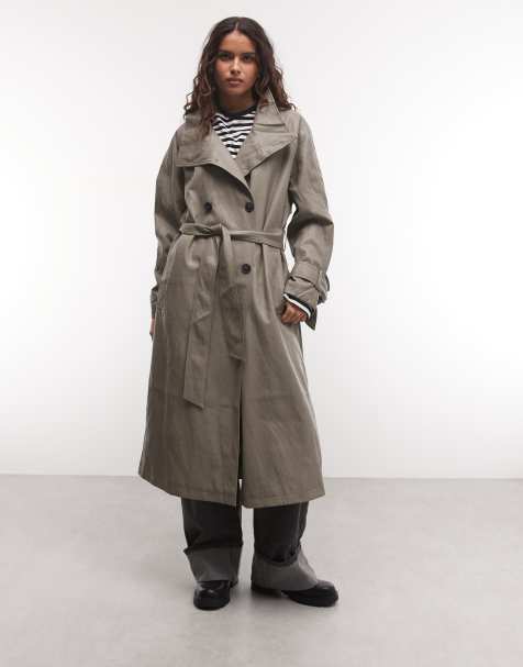 ASOS DESIGN - gabardina larga efecto cuero con cuello alzado en color mushroom - view 1
