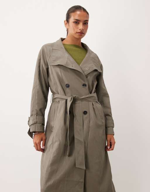 ASOS DESIGN - gabardina larga efecto cuero con cuello alzado en color mushroom, 4 de 4