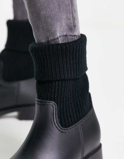 ASOS DESIGN Gabrielle Bottes de pluie avec bordure cheville en maille Noir