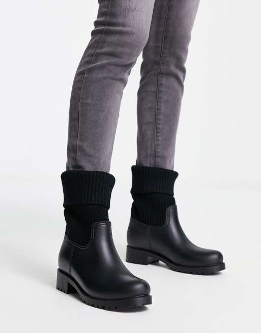 ASOS DESIGN Gabrielle Bottes de pluie avec bordure cheville en maille Noir