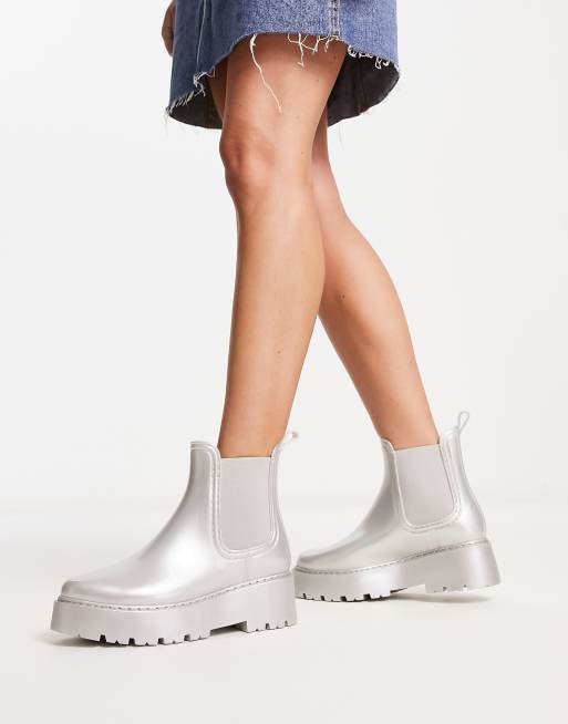 ASOS DESIGN Gadget Bottes de pluie chelsea semelle chunky Argent