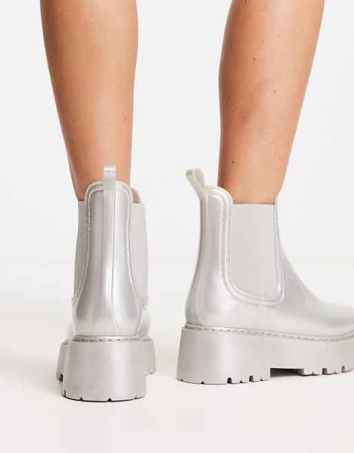 ASOS DESIGN Gadget Bottes de pluie chelsea semelle chunky Argent