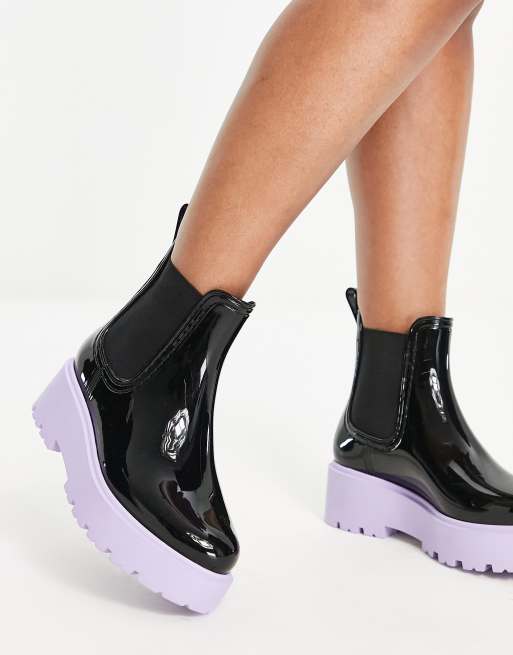 ASOS DESIGN Gadget Bottes de pluie Chelsea pointure large chunky Noir et lilas