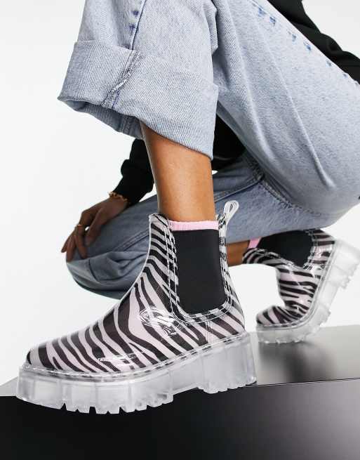 ASOS DESIGN – Gadget – Chelsea-Gummistiefel mit Zebramuster und dicker Sohle