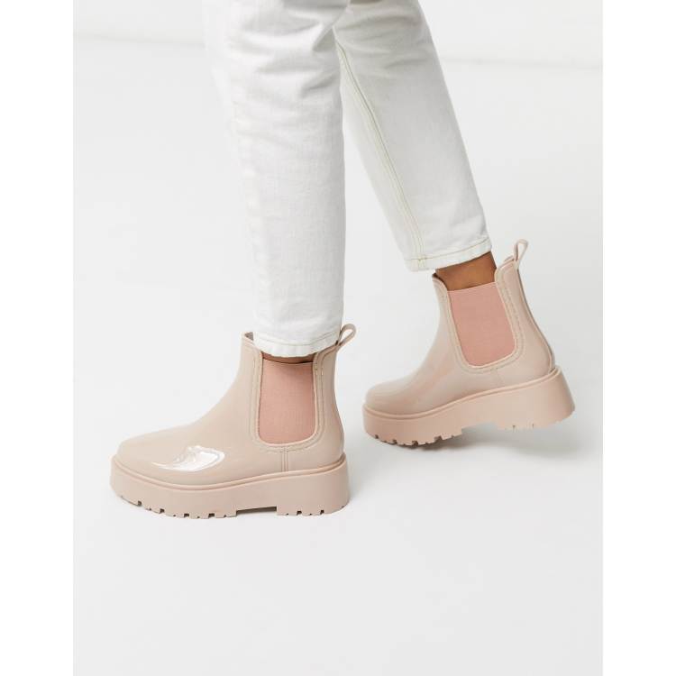 ASOS DESIGN Gala quilt pattern rain boots in beige