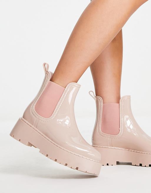 ASOS DESIGN Gala quilt pattern rain boots in beige