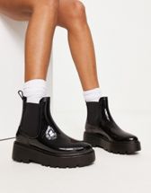 ASOS DESIGN Carla chunky flat knee boots in black | ASOS