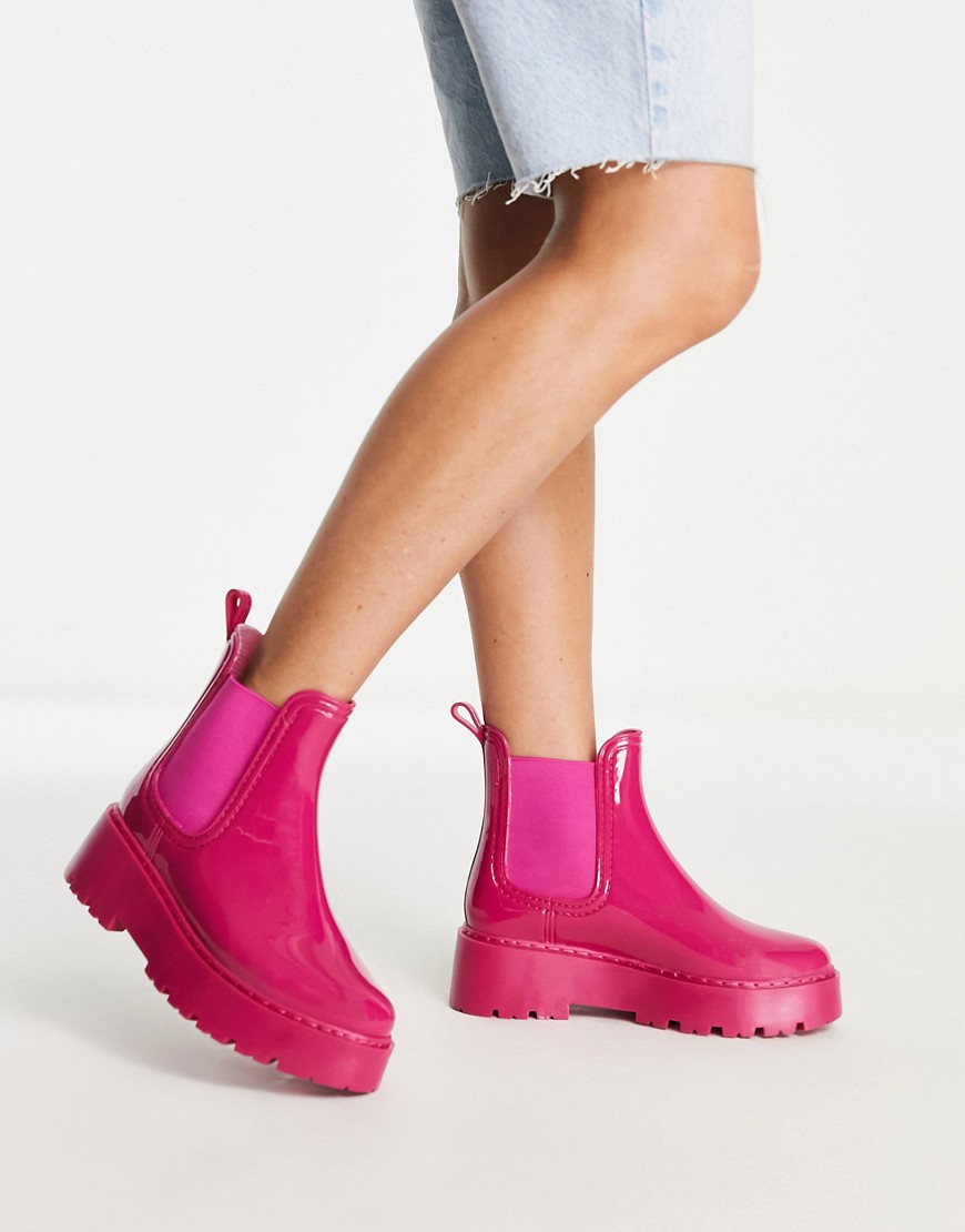 ASOS DESIGN Gadget chunky chelsea wellies in hot pink