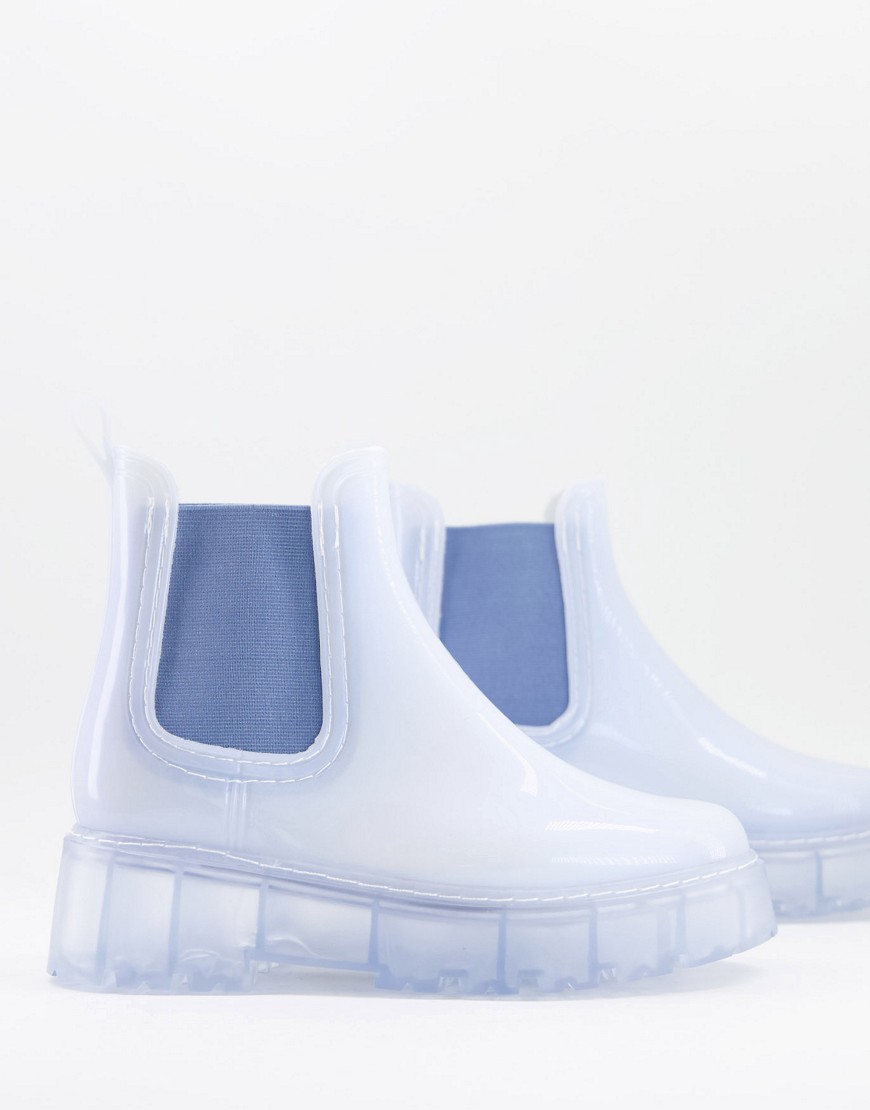 Asos Design Gadget Chunky Chelsea Wellies In Pearl Blue-blues