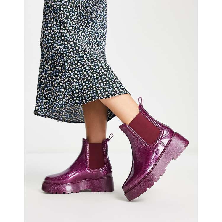 DESIGN Gadget wellies in purple glitter ASOS