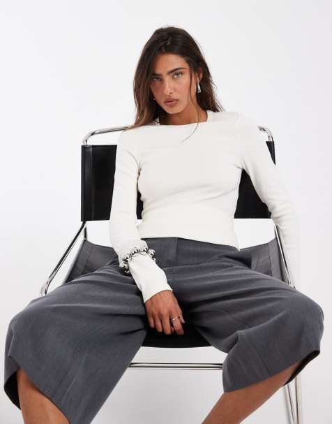 ASOS DESIGN – Gładki top z długimi rękawami w kolorze kości słoniowej - view 1