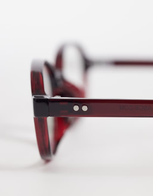 ASOS DESIGN - Gafas de sol burdeos rectangulares con lentes transparentes, 2 de 3