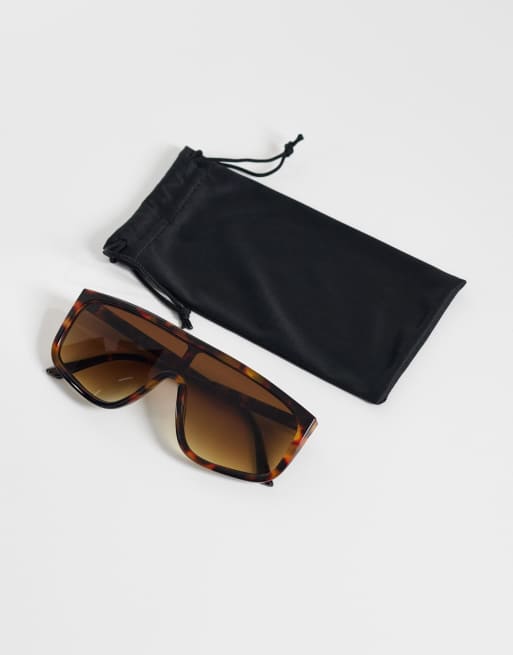 ASOS DESIGN - Gafas de sol marrón efecto carey finas de estilo aviador con lentes marrones degradadas, 3 de 3