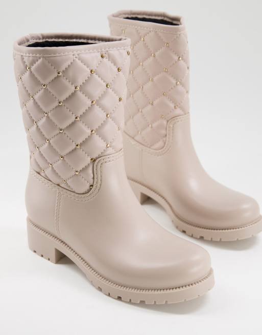 ASOS DESIGN Gala quilt pattern rain boots in beige