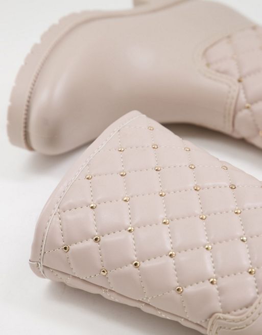 ASOS DESIGN Gala quilt pattern rain boots in beige