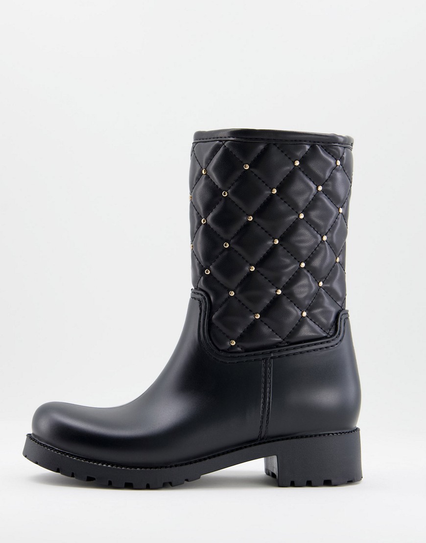 ASOS DESIGN Gala quilt pattern rain boots in black