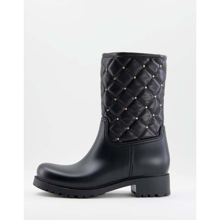 ASOS DESIGN Gala quilt pattern rain boots in black ASOS